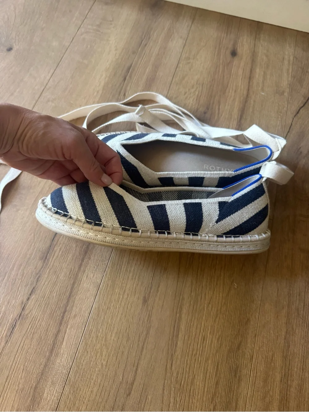 Rothy’s  Navy Stripe Ankle-Tie Espadrilles - Women
